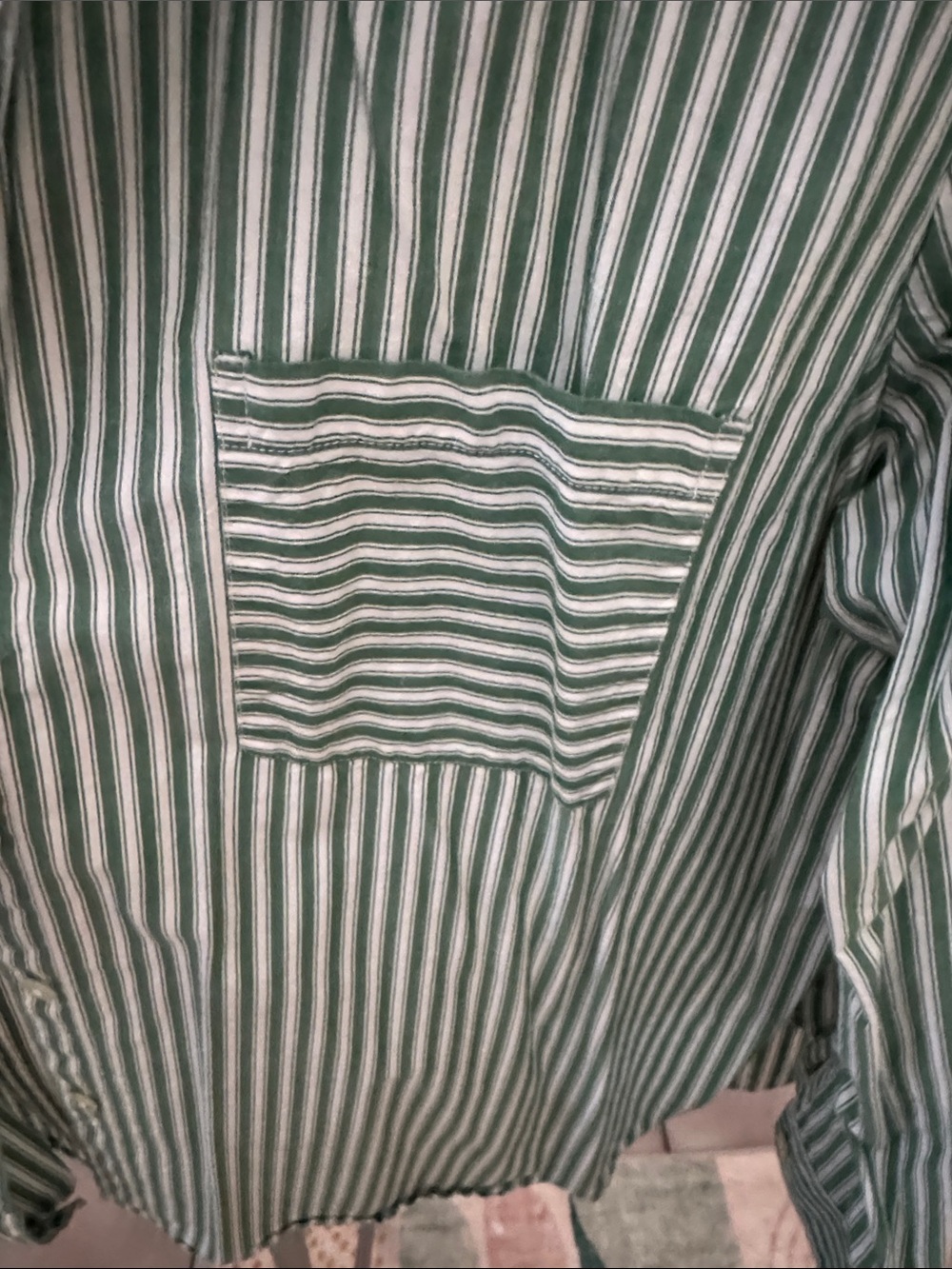 LOFT Green and White Striped Button-Down Shirt - Picture 2 of 5